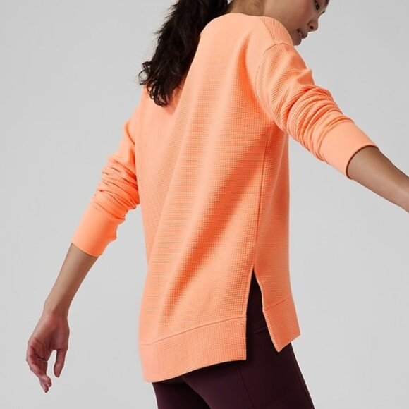 Athleta | Coaster Luxe Waffle Sweatshirt | Bright Peach | Medium - Picture 4 of 13